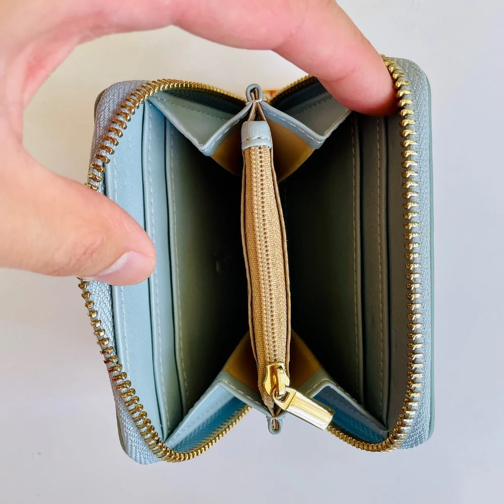 Trussardi Greyhound Logo Light Blue Leather Compact Zip Wallet with Box - Picture 8 of 15